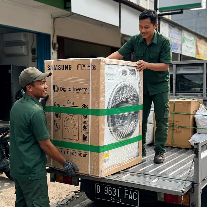 Mesin cuci dus siap dikirim dari Jogja ke Solo - Paket JNT Cargo
